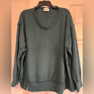 ANDREE BY UNIT Forest Green Crew Neck Sweater EXC Size large.